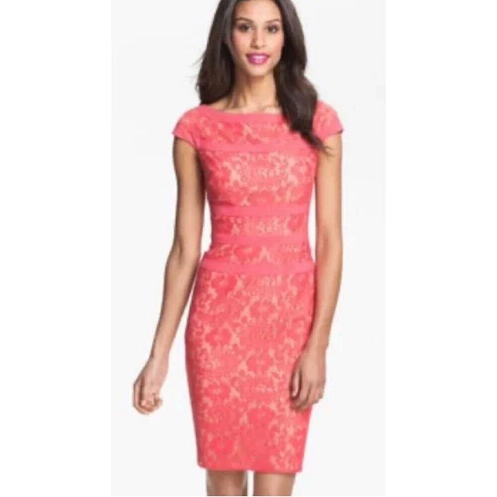 Adrianna Papell Coral Lace Midi Dress